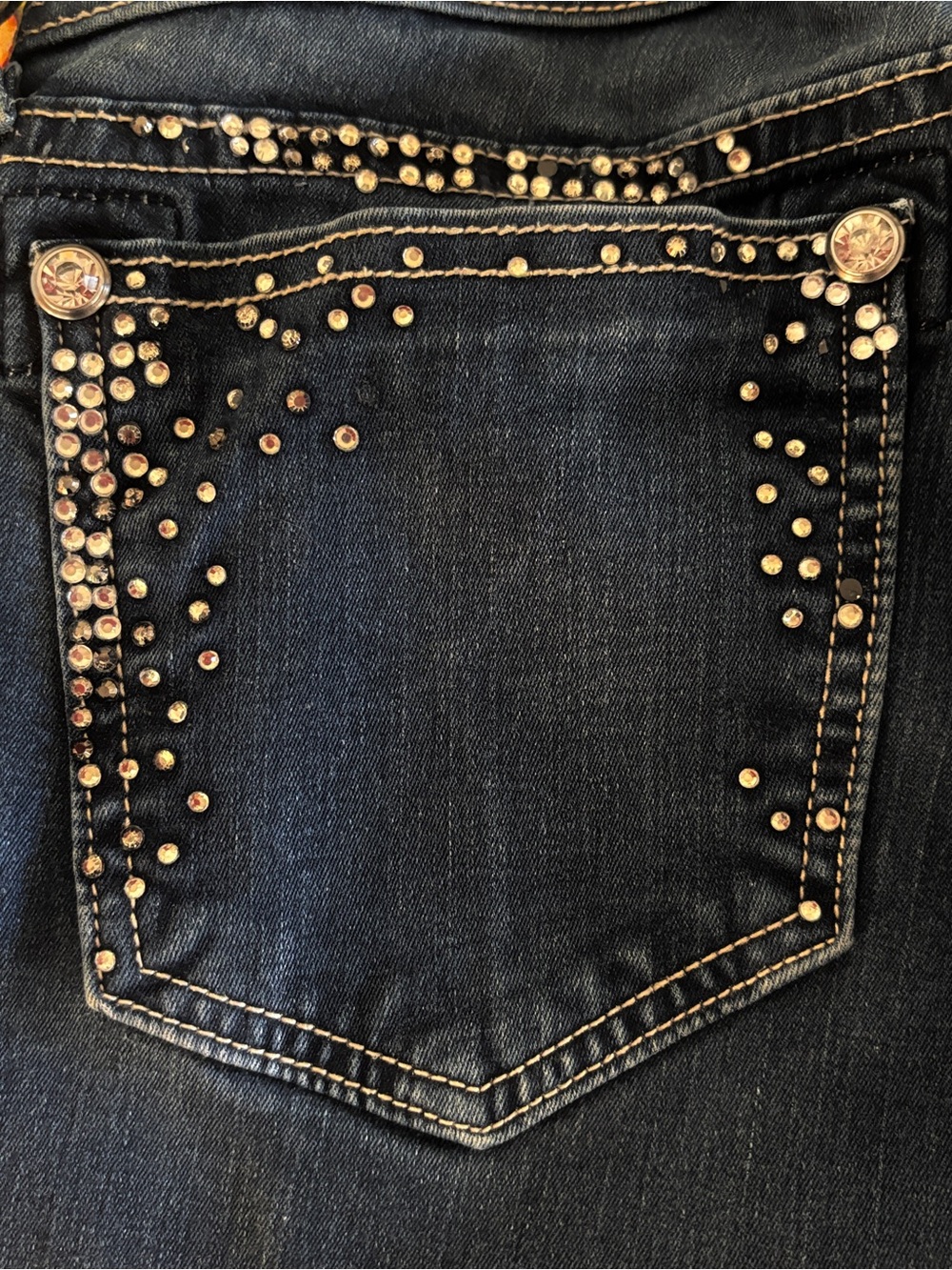 Miss Me Medium-Dark Blue Skinny Jeans with Rhinestone Trim - Picture 14 of 16